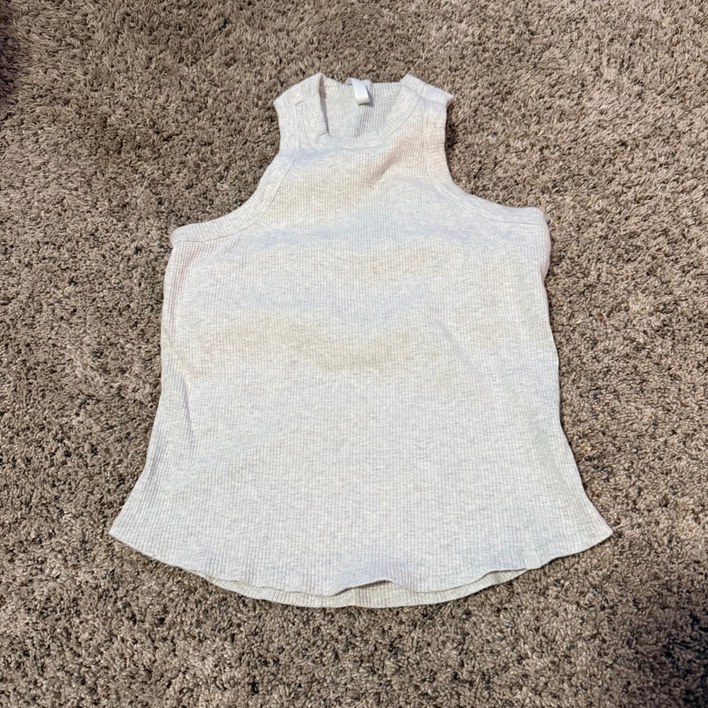 Fabletics Womens XL Ribbed High Neck Racerback Tank Top Gray Built In Bra